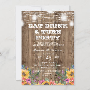 40e verjaardag Barn Wood Mason Jar & Sunflower Kaart