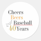 40e verjaardag Baseball Cheers and Beers Party Ronde Sticker (Voorkant)