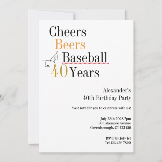 40e verjaardag Baseball Cheers Beers Minimal Party Kaart (Voorkant)