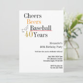40e verjaardag Baseball Cheers Beers Minimal Party Kaart (Staand voorkant)