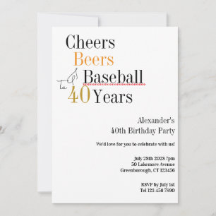 40e verjaardag Baseball Cheers Beers Minimal Party Kaart