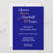 40e verjaardag Baseball Cheers Modern Party Kaart (Voorkant)