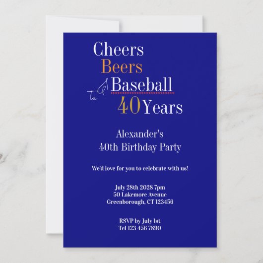 40e verjaardag Baseball Cheers Modern Party Kaart (Voorkant)