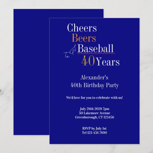 40e verjaardag Baseball Cheers Modern Party Kaart (Voorkant / Achterkant)