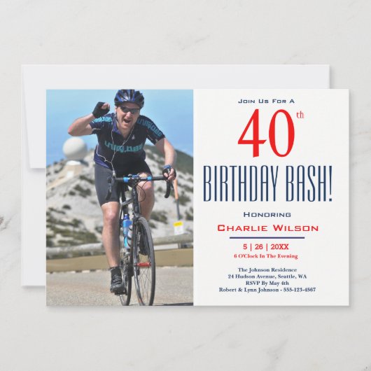 40e verjaardag Bash! Birthday Party Invitation Kaart (Voorkant)