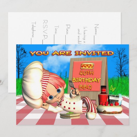 40e verjaardag BBQ Uitnodiging (Voorkant / Achterkant)