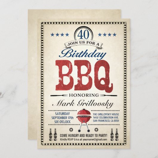 40e verjaardag BBQ Uitnodigingen (Voorkant / Achterkant)