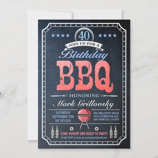 40e verjaardag BBQ Uitnodigingen | Chalkboard (Voorkant)