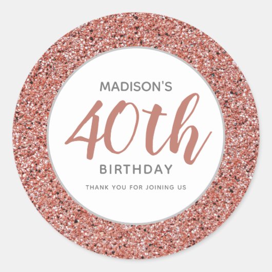 40e verjaardag Bedankt Roze Glitter Speciaal Ronde Sticker (Voorkant)