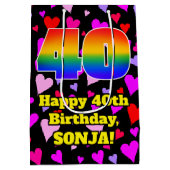 40e verjaardag: Beeldende hartenpatronen, regenboo Medium Cadeauzakje (Achterkant)