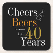 40e verjaardag Bieren en Proost Zwart Goud Party Kartonnen Onderzetters (Voorkant)