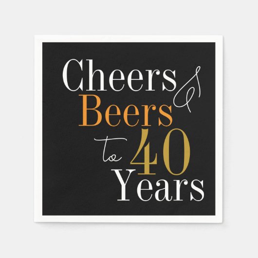 40e verjaardag Bieren en Proost Zwart Goud Party Servet (Voorkant)