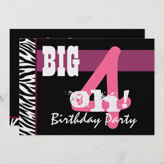 40e verjaardag - Big 4 Oh Roze Zebra Metallic Kaart (Voorkant / Achterkant)