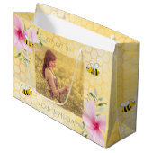 40e verjaardag bijen honingraat roze florals foto groot cadeauzakje (Voorkant Gekanteld)