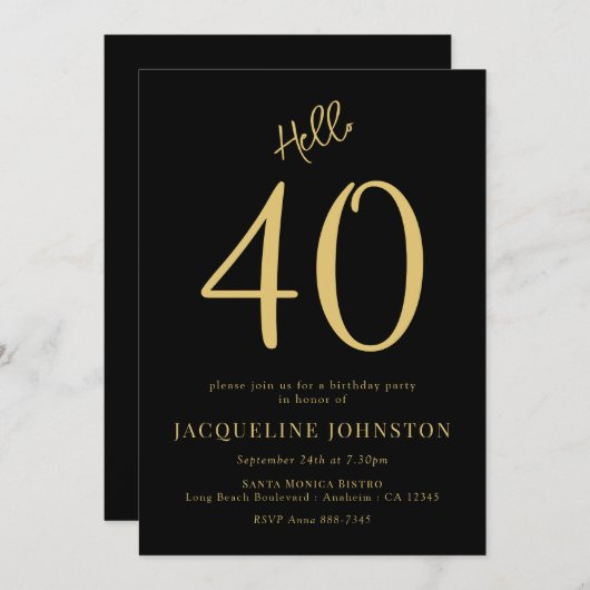 40e verjaardag Black and Gold Kaart (Voorkant / Achterkant)