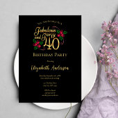 40e verjaardag Black en Gold met Rozen Kaart