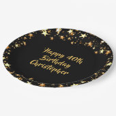 40e verjaardag Black Gold Stars Naam Papieren Bordje (Gekanteld)