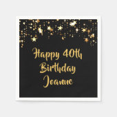 40e verjaardag Black Gold Stars Naam Servet (Voorkant)