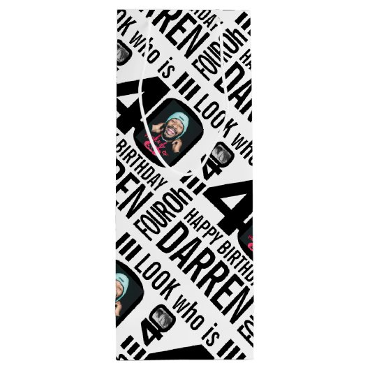 40e verjaardag Black Look 40 aangepaste foto naam Wijn Cadeautas (Achterkant)