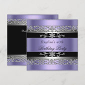 40e verjaardag Black Paars Silver Kaart (Voorkant / Achterkant)