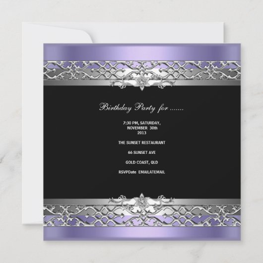 40e verjaardag Black Paars Silver Kaart (Achterkant)