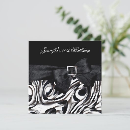 40e verjaardag Black White Abstract Bow Kaart (Staand voorkant)