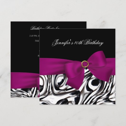 40e verjaardag Black White Abstract Roze Bow Kaart (Voorkant / Achterkant)