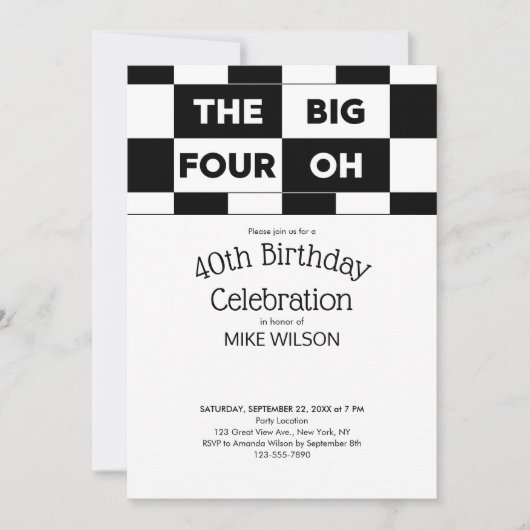 40e verjaardag Black White Checkered Pattern Kaart (Voorkant)
