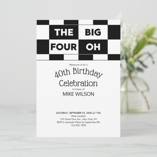 40e verjaardag Black White Checkered Pattern Kaart (Staand voorkant)