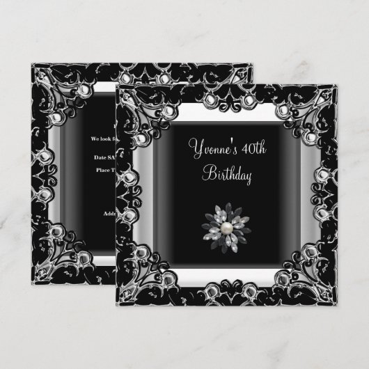 40e verjaardag Black White Crystal Pearl Kaart (Voorkant / Achterkant)