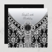 40e verjaardag Black White Damask Diamond Kaart (Voorkant / Achterkant)