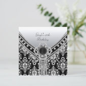 40e verjaardag Black White Damask Diamond Kaart (Staand voorkant)