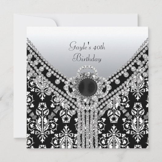 40e verjaardag Black White Damask Diamond Kaart (Voorkant)