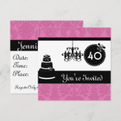 40e verjaardag Black & White & PINK Damask in Kaart (Voorkant / Achterkant)