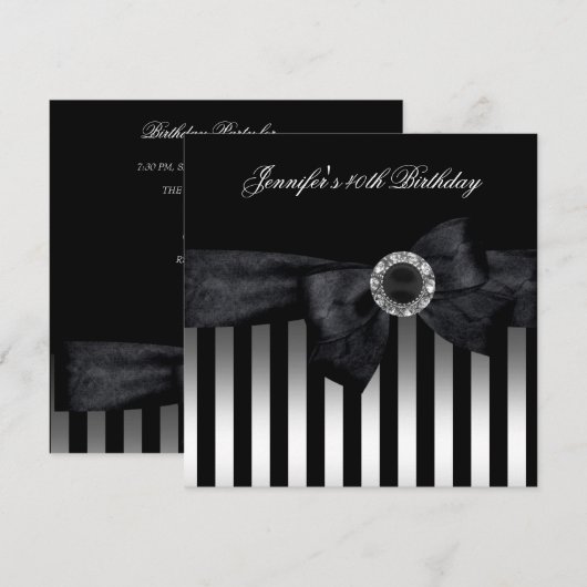 40e verjaardag Black White Stripe Diamond Kaart (Voorkant / Achterkant)