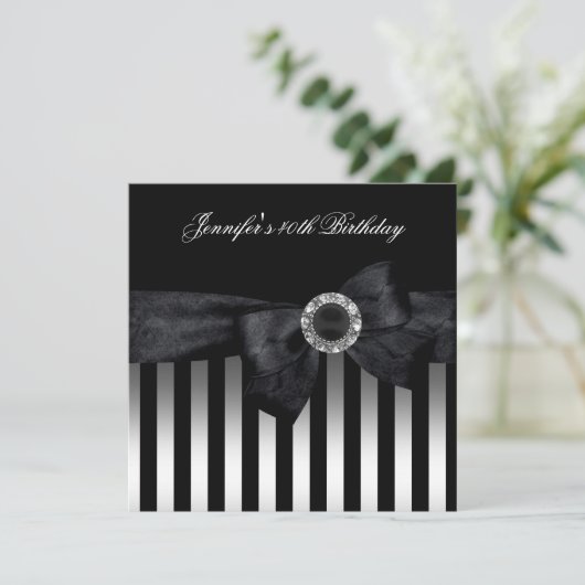 40e verjaardag Black White Stripe Diamond Kaart (Staand voorkant)