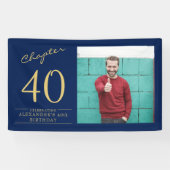 40e verjaardag blauw goud foto spandoek (Horizontaal)