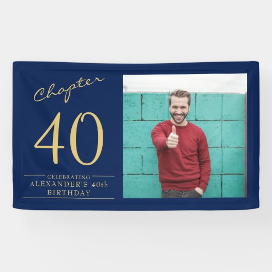 40e verjaardag blauw goud foto spandoek (Horizontaal)