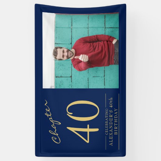 40e verjaardag blauw goud foto spandoek (Verticaal)