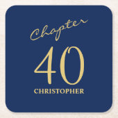 40e verjaardag Blauw Goud Hoofdstuk 40 Kartonnen Onderzetters (Voorkant)