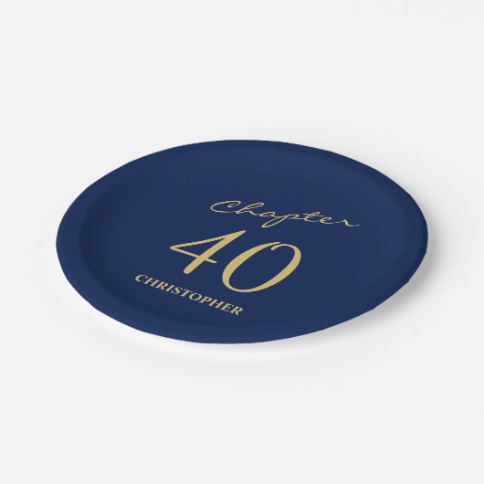 40e verjaardag Blauw Goud Hoofdstuk 40 Papieren Bordje (Gekanteld)