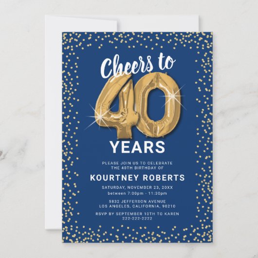 40e Verjaardag Blauw Goud Kaart (Voorkant)