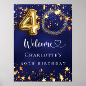 40e Verjaardag blauw goud sterren foto welkom Poster (Voorkant)