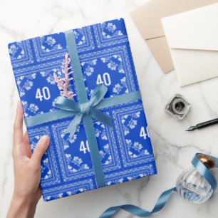 40e verjaardag Blauwe Bandana Cadeaupapier