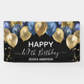40e verjaardag Blauwe gouden ballonnen Spandoek (Horizontaal)