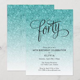40e verjaardag Blauwe Ombre Glitter Uitnodiging