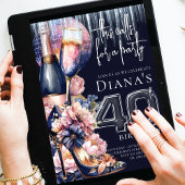 40e Verjaardag Blauwe Roze Hiel Champagne Kaart