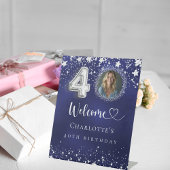 40e verjaardag blauwe zilveren sterren foto welkom reclamebord met voetstuk