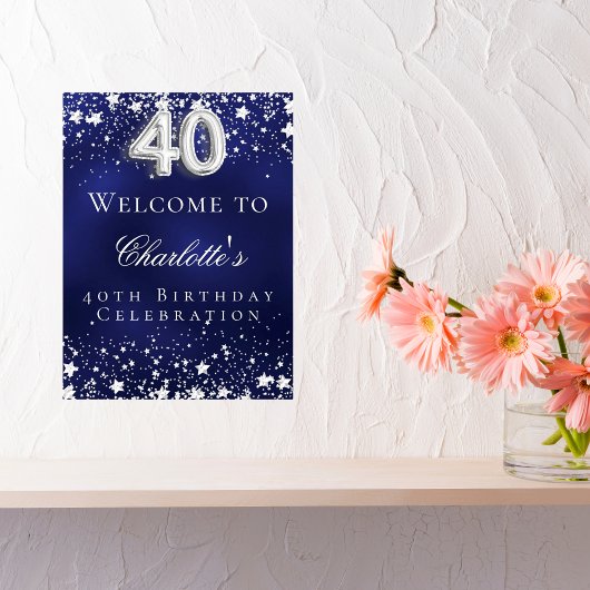 40e verjaardag blauwe zilveren sterren welkomstfee poster