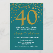 40e Verjaardag Blauwgroen Aqua Gold Modern Confett